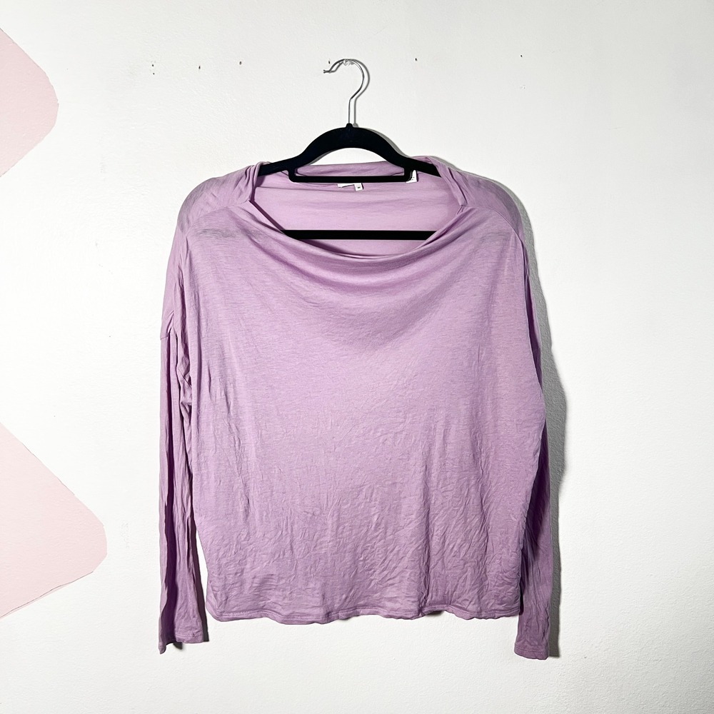 Vince Pima Cotton Top Womens XS Lavender‎ Boat Neck Long Sleeve Luxury